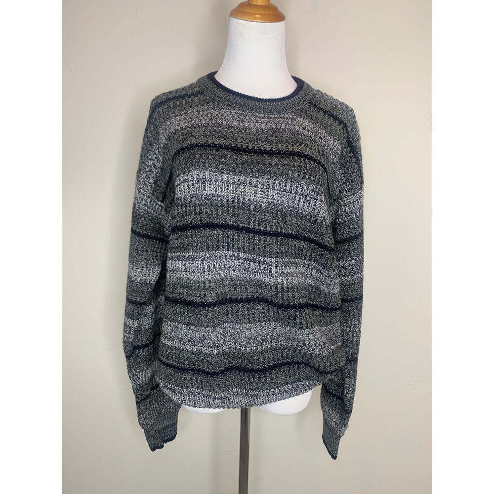 Vintage Gray Black Chunky Stripe Sweater Sz Large